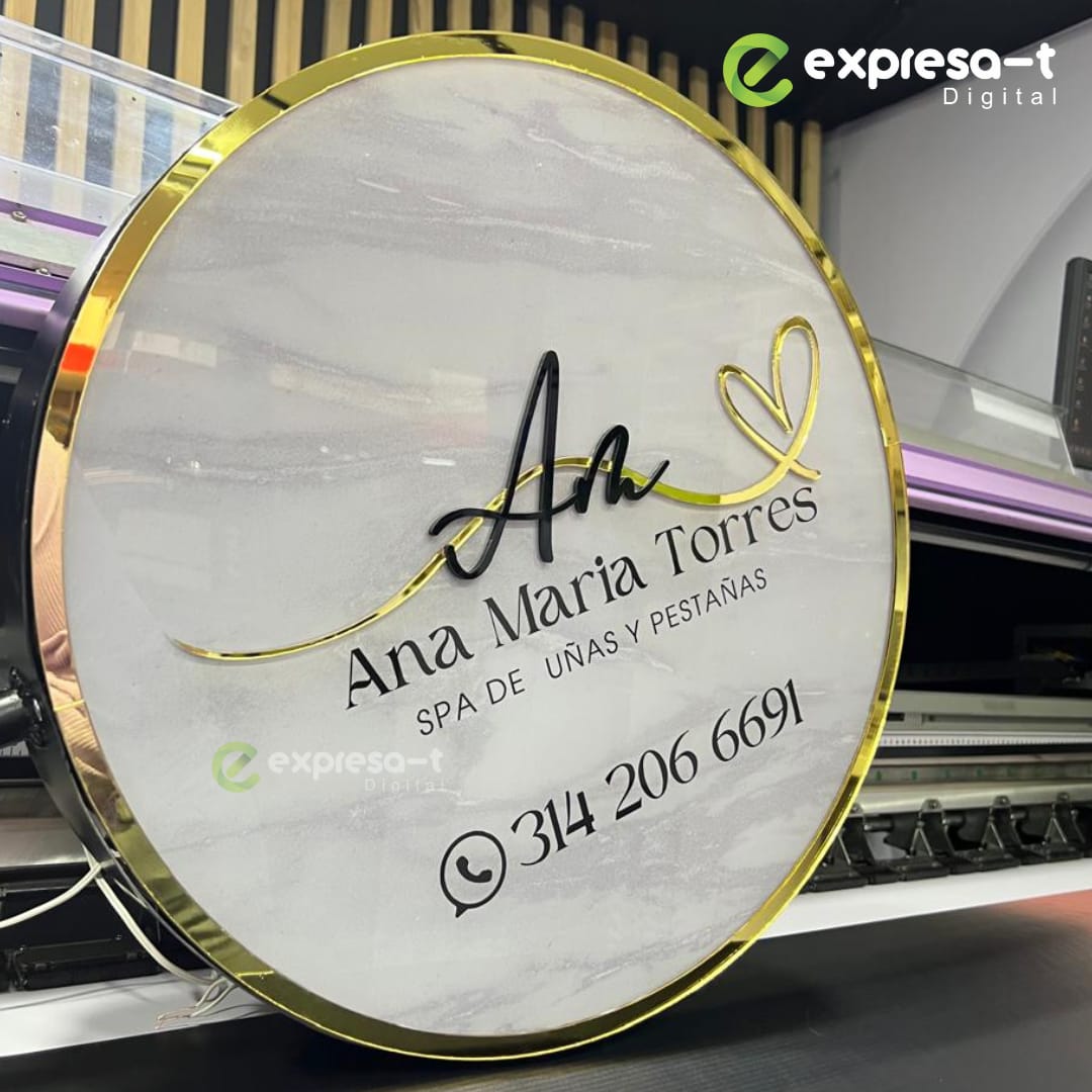 Aviso acrílico dorado espejo 90cm - Imagen 5