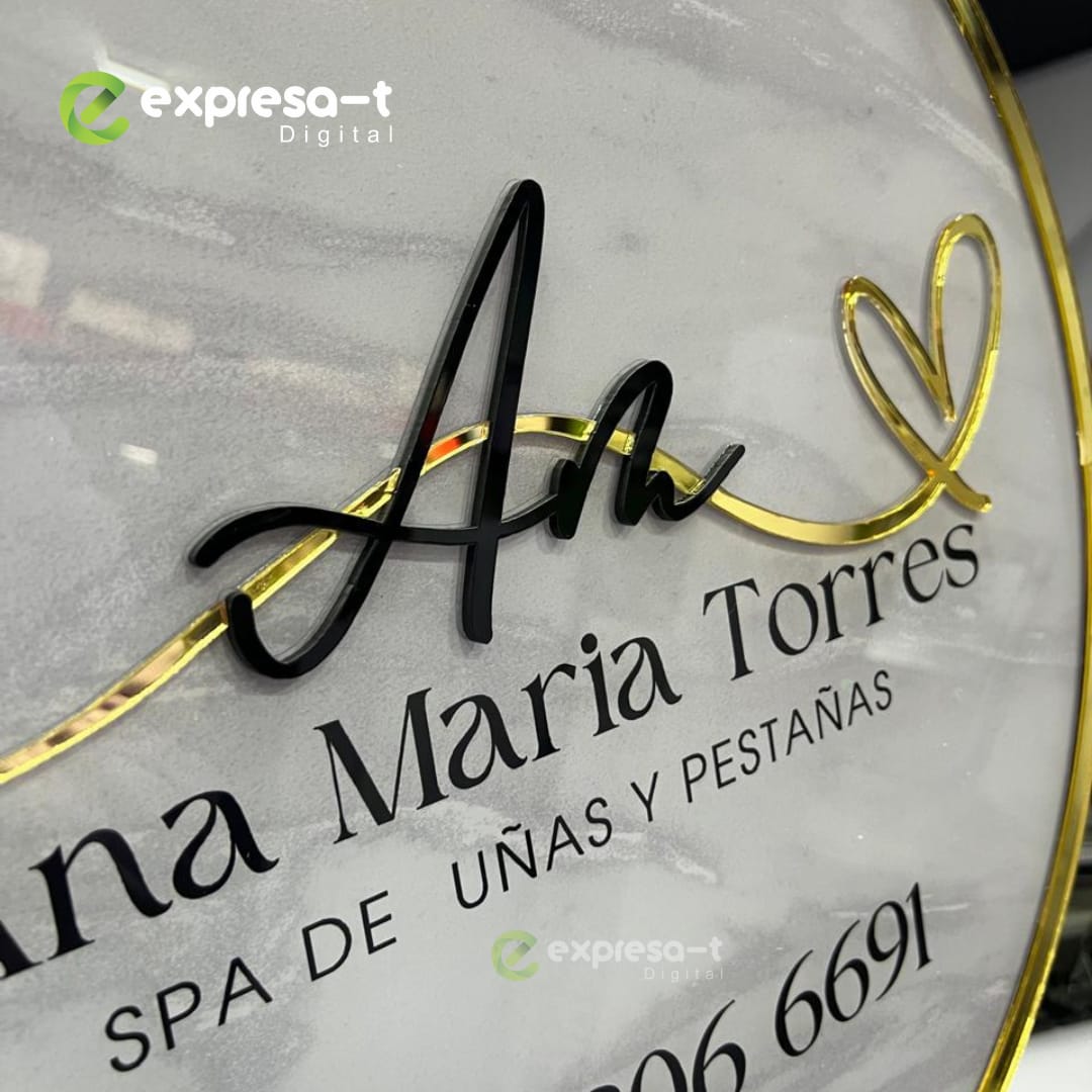 Aviso acrílico dorado espejo 90cm - Imagen 4